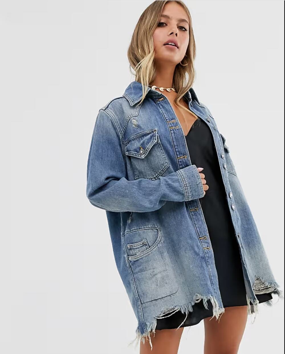 Free People Moonchild Denim Shirt Jacket Womens XS Oversized Western Shacket